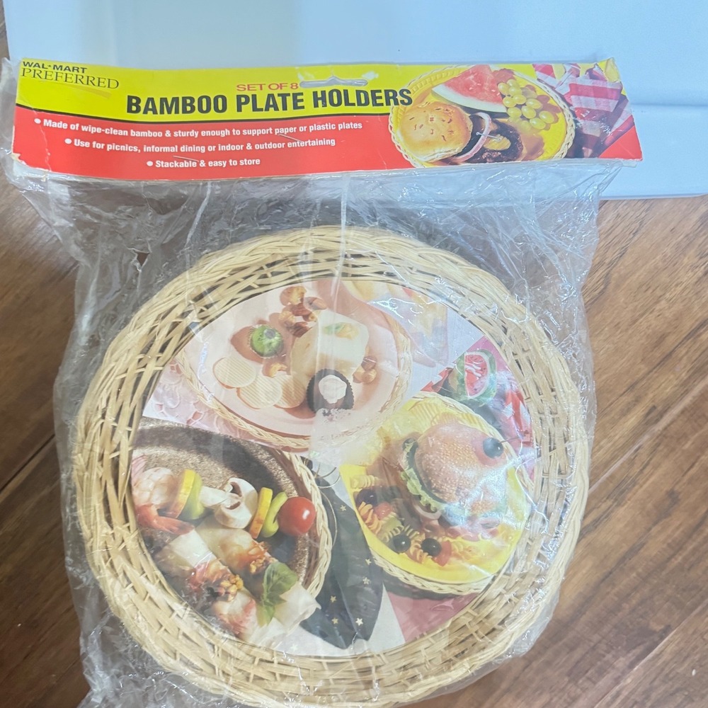 Vintage‎ Wal-Mart Preferred Bamboo Plate Holders Set of 8 Woven Wicker Chargers